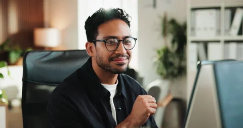 Programmer, smile and business man with computer in office for web development, Stock Footage 330047862