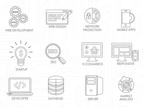 Programmer software developer thin line icons set isolated. Stock Illustration