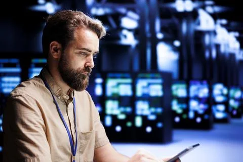 Programmer solving server issues Foto stock