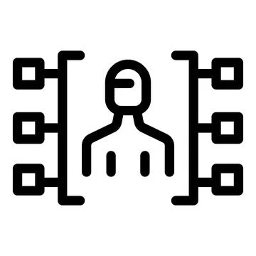 Programmer standing between servers working on software architecture Illustrazione stock