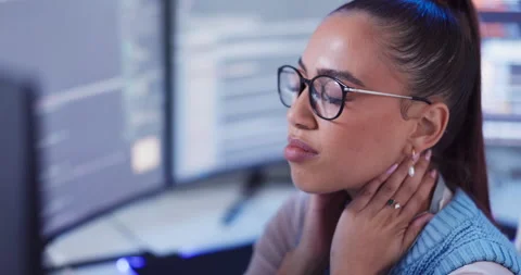 Programmer, stress and neck pain with software, coding and web 3.0 project in Stock Footage 271113837