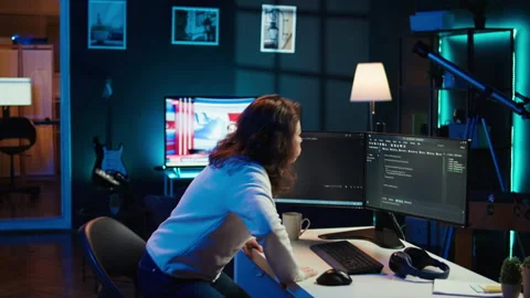 Programmer stretches body limbs after securing company servers from virus Video stock 283593381