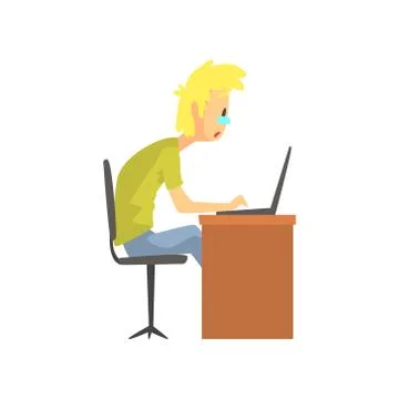 Programmer Student Working On Lap Top Funny Character Illustrazione stock