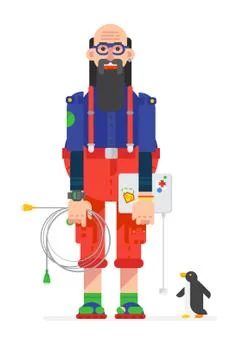 Programmer in the style of the cartoon. Isolated object on white background. Stock Illustration