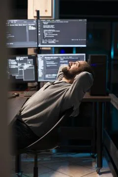 Programmer Taking Short Break During Night Work 写真素材