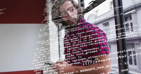 Programmer tapping smartphone by window, activating code flow, reviewing content Stock Footage 318545582