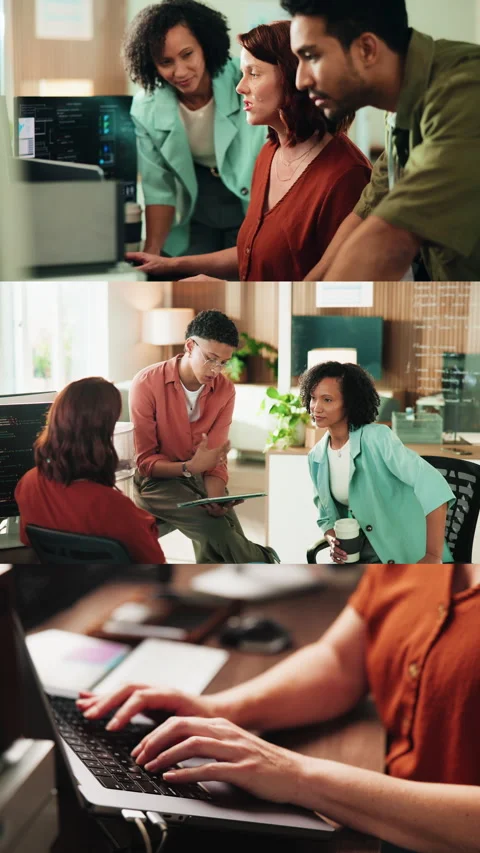 Programmer, team and office with laptop for software development, design or data Stock Footage 342236258