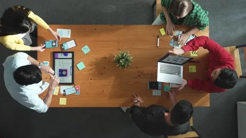 Programmer team brainstorm and plan Ux Ui design for mobile phone. Convocation. Stock Footage 270177509