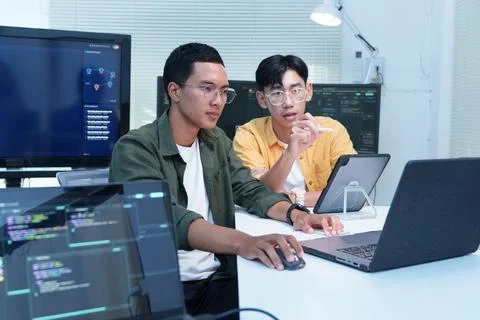 Programmer Team Developing Software Technology Stock Photos