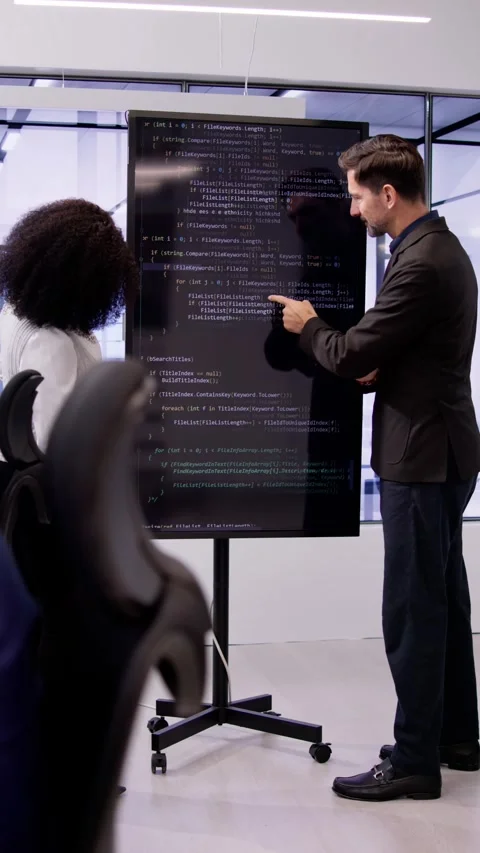 Programmer Team Meeting With TV Screen In Office Stock-Footage 262863338