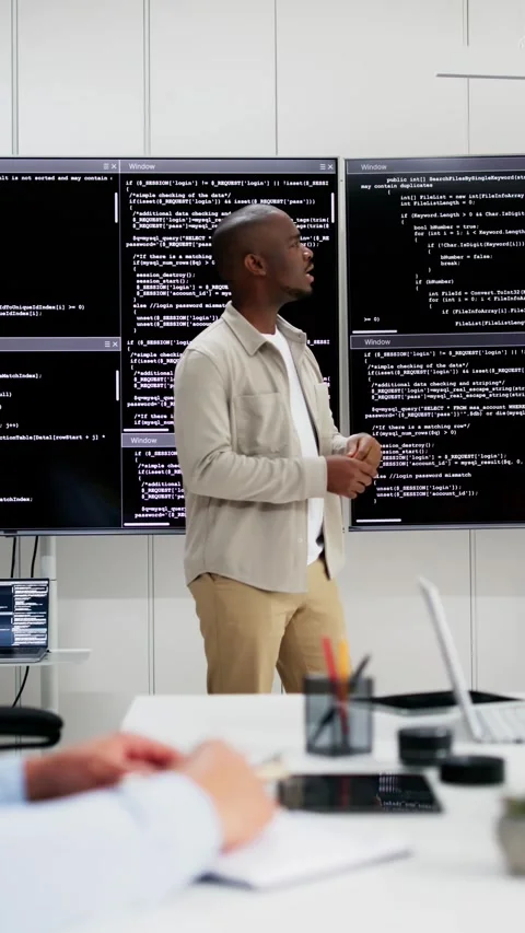 Programmer Team Meeting With TV Screen In Office Stock-Footage 283142805