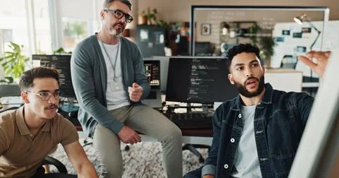 Programmer, teamwork and planning with business people in office for website Stock Photos
