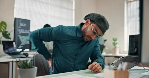 Programmer, technology and back pain with burnout, tired or bad posture of Stock-Footage 346955805