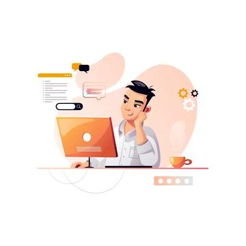 The programmer is thinking about the program code. Development of programming Stock Illustration