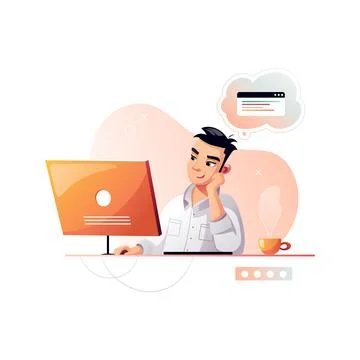 The programmer is thinking about the program code. Development of programming Stock Illustration