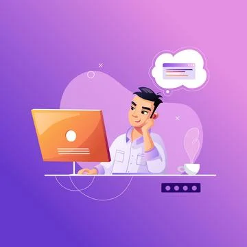 The programmer is thinking about the program code. Development of programming Illustration