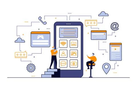 Programmer Thinking Mobile App Development Process Flat Design Illustration Illustrazione stock