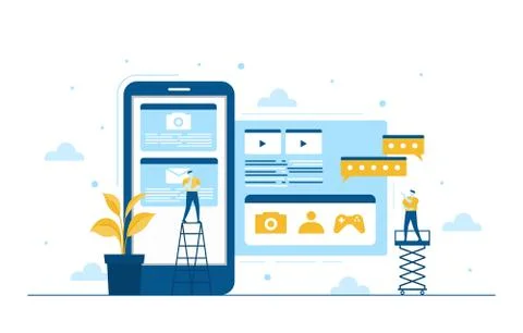 Programmer Thinking Mobile App Development Process Flat Design Illustration Illustrazione stock