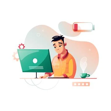 The programmer is tired at work. Development of programming and coding techno Stockillustratie