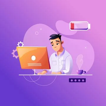 Programmer is tired at work. Development of programming and coding technologi Illustrazione stock