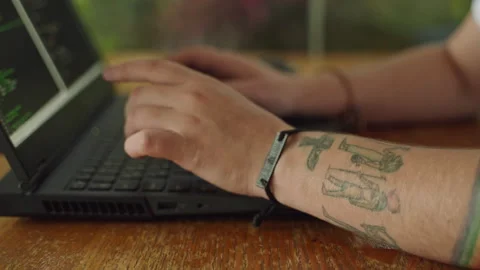 Programmer types code on laptop, fingers rapidly pressing keys. In focus coding Stock Footage 265155857