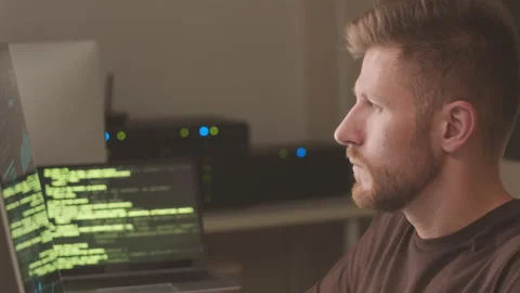 Programmer Typing Codes on Desktop Computer at Night Stock Footage 224043530