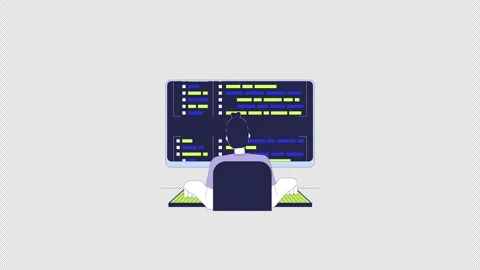 Programmer typing keyboard computer syntax codes 2D character animation Stock Footage 299855894