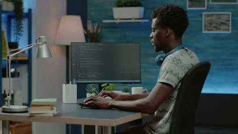 Programmer using binary code for website interface development Stock Footage 161255551