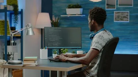 Programmer using binary code for website interface development Stock Photos