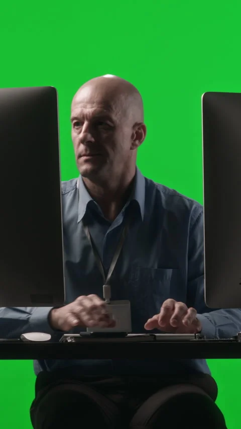 Programmer Using Computer with Dual Monitor against Chroma Key Background Stock Footage 269127176
