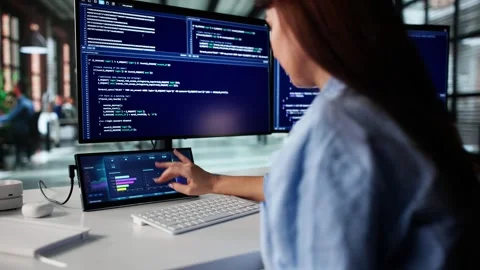 Programmer Using Data Analytics KPI Dashboard 動画素材 321553415