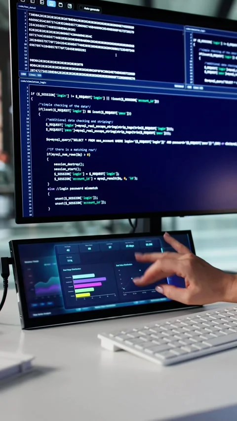 Programmer Using Data Analytics KPI Dashboard Stock Footage 321555742