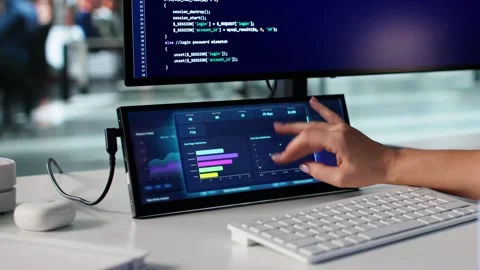 Programmer Using Data Analytics KPI Dashboard 動画素材 321964028