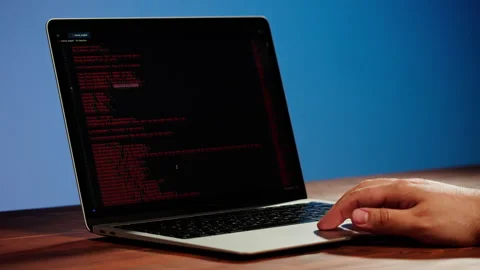 Programmer using laptop. Program code and script data on the screen close-up Video stock 194164157
