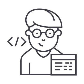 Programmer vector line icon, sign, illustration on background, editable strokes Stock Illustration