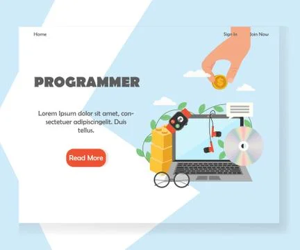 Programmer vector website landing page design template 스톡 일러스트