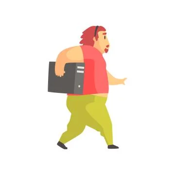 Programmer Walking Holding System Unit Funny Character Illustrazione stock