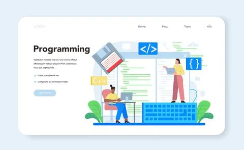 Programmer web banner or landing page. Idea of coding, testing 스톡 일러스트