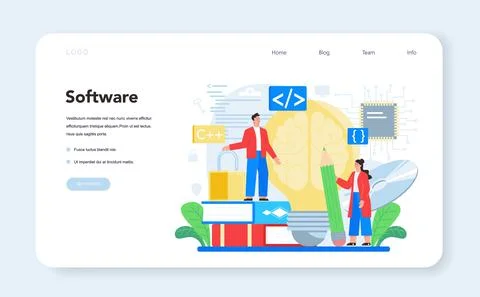 Programmer web banner or landing page. Idea of coding, testing Stock Illustration