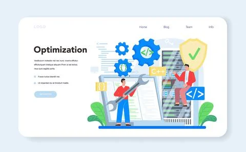 Programmer web banner or landing page. Idea of coding, testing 스톡 일러스트