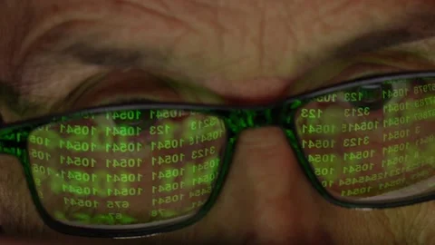The Programmer with Wlasses in front of the Display. Reflection of the Monitor Stock Footage 149734233