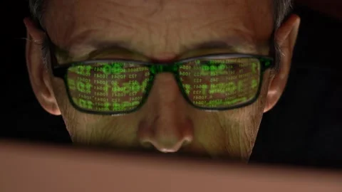 The Programmer with Wlasses in front of the Display. Reflection of the Monitor Stock Footage 170007383
