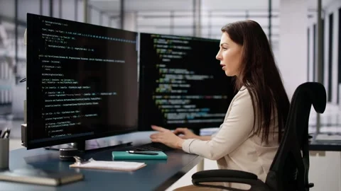 Programmer Woman Coding On Computer Stock Footage 266458285