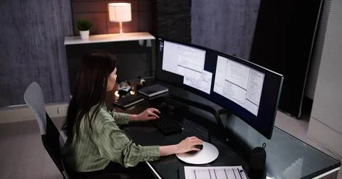 Programmer Woman Coding On Computer Stock Photos