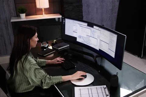 Programmer Woman Coding On Computer 写真素材