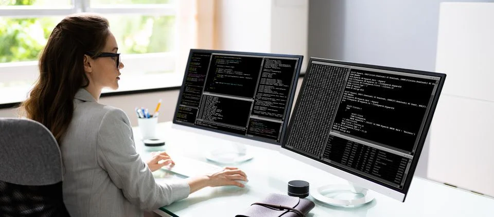 Programmer Woman Coding Stock Photos