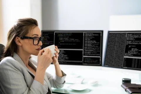 Programmer Woman Coding Stock Photos