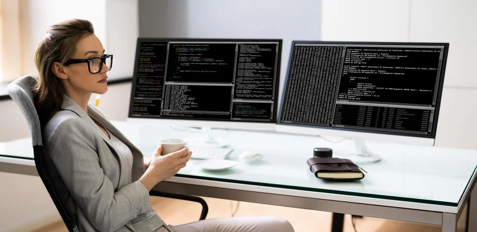 Programmer Woman Coding Stock-Fotos