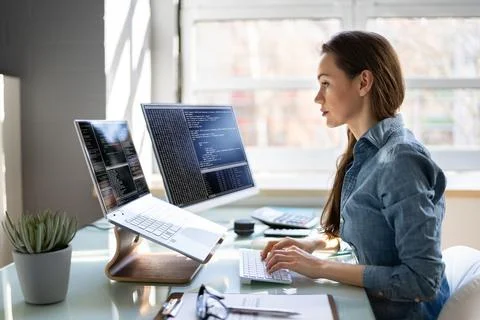 Programmer Woman Coding Stock Photos