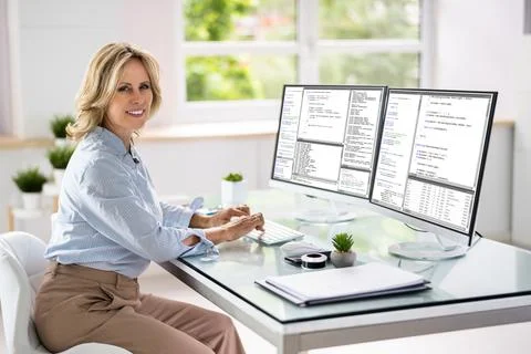 Programmer Woman Coding Stock Photos
